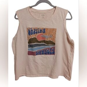 NEW WOMEN'S SONOMA GOOD FOR LIFE TAN CHASING SUNSETS GRAPHIC TANK TOP SIZE XL